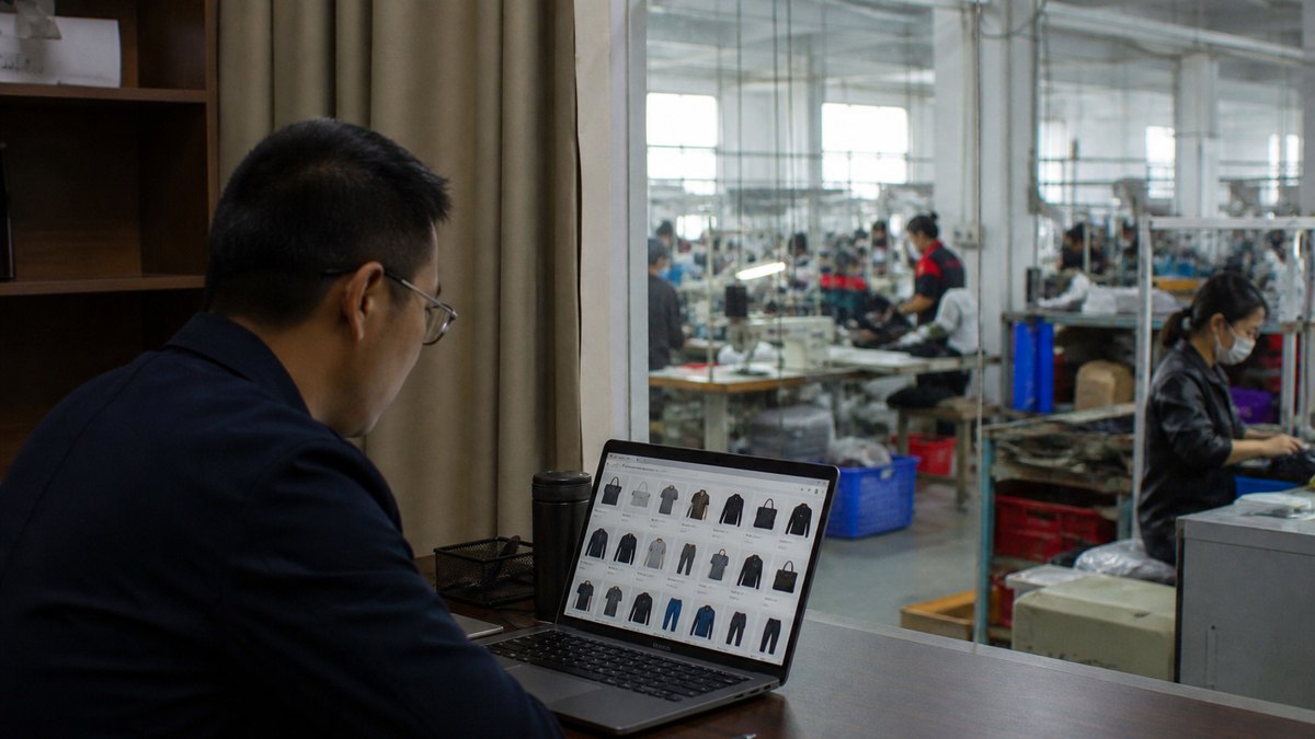 Buyer comparing an online supplier listing with a factory visit in China