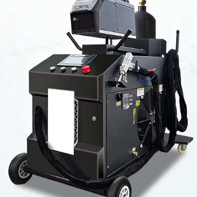 Integrated wheeled handheld laser welding cabinet with wire feeder on top