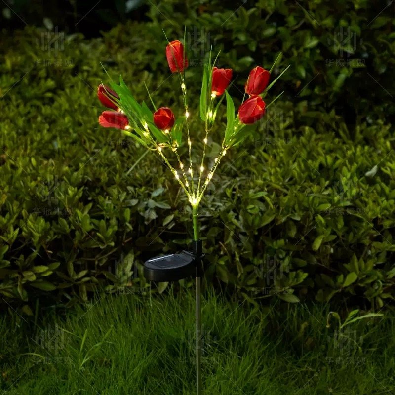 Seven-head red solar lily bouquet with stem lights